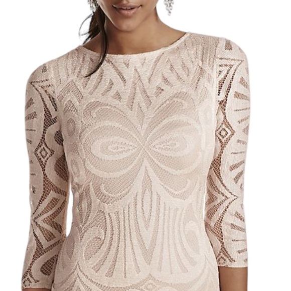 Julia Jordan Blush Pastel Pink Crochet Lace Illusion Sleeve Sheath Shift Dress 2 - Picture 3 of 14